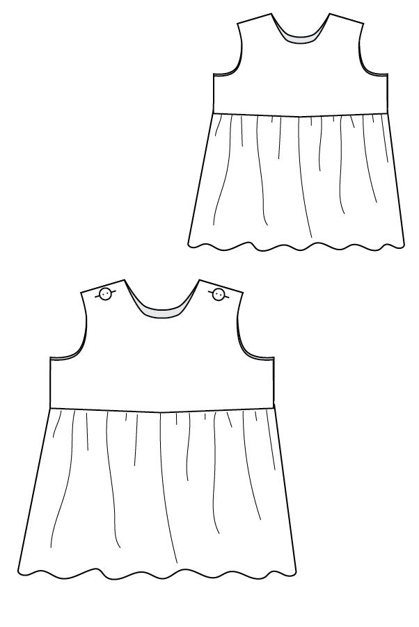 Baby girls dress design technical Flat sketch vector illustration template.  Apparel clothing Mock up front and back views Isolated on Grey Background.  Kids Fashion vector Art drawing easy editable. 15934297 Vector Art
